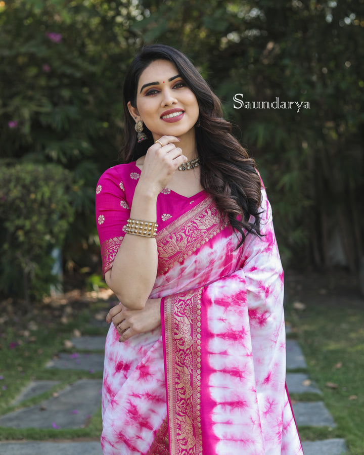 Pink Saundarya Sibori Work With Soft Dola Silk With Zari Border & Zari Weaving  Rich Pallu