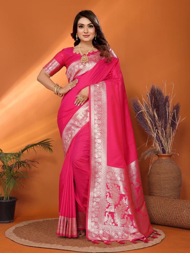 Pink Ruby Banarasi silk sarees saree with beautiful Gala weaving exclusive work soft comfy