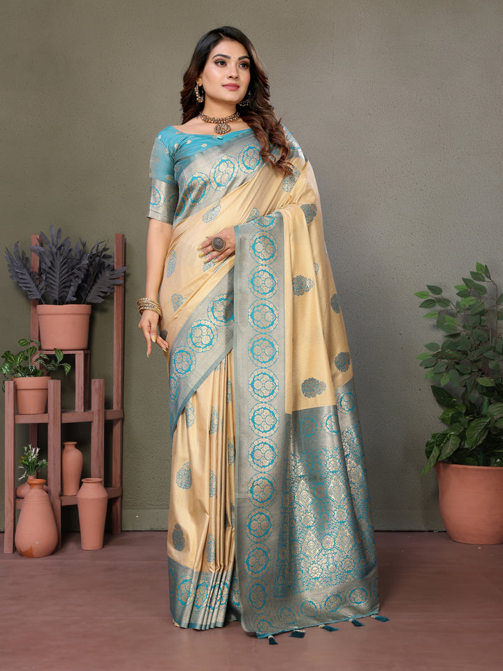 Sky Jugani Viscose Silky Sarees And weaving Butties with contrast border, Rich pallu