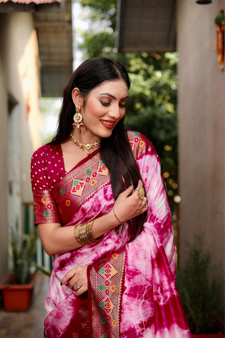 Wine Flora Sibori Print Paithani Silk Sarees  With Gold Zari Paithani Border & Contrast  Rich Pallu