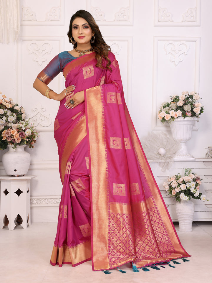 Pink Sameera Lichi soft Silk sarees & woven Butta concept With woven Zari borders both sides