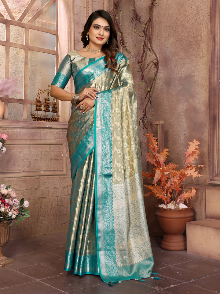 Sky Blue Vanita Tissue Silk Saree Zari Designs and Contrast Zari Borders & Rich Pallu