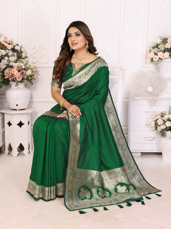 Green Rani Banarasi silk sarees saree with beautiful Gala weaving exclusive work soft comfy