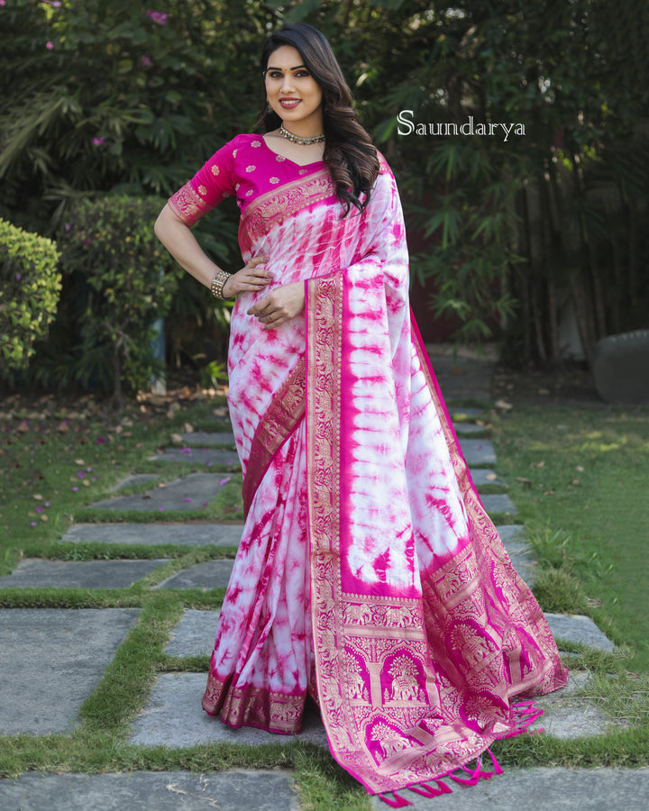 Pink Saundarya Sibori Work With Soft Dola Silk With Zari Border & Zari Weaving  Rich Pallu