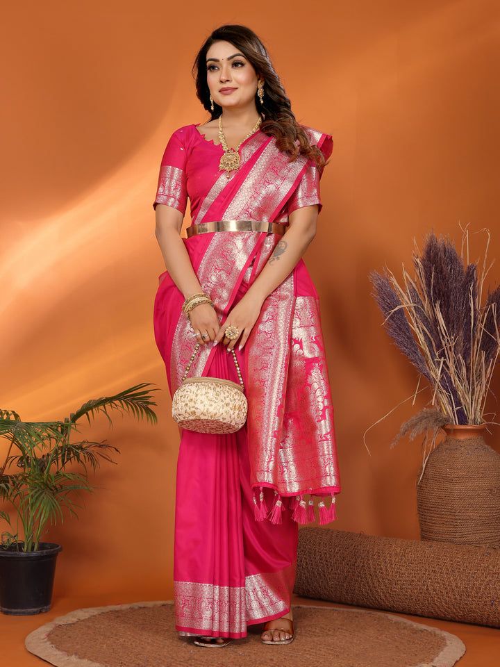 Pink Ruby Banarasi silk sarees saree with beautiful Gala weaving exclusive work soft comfy