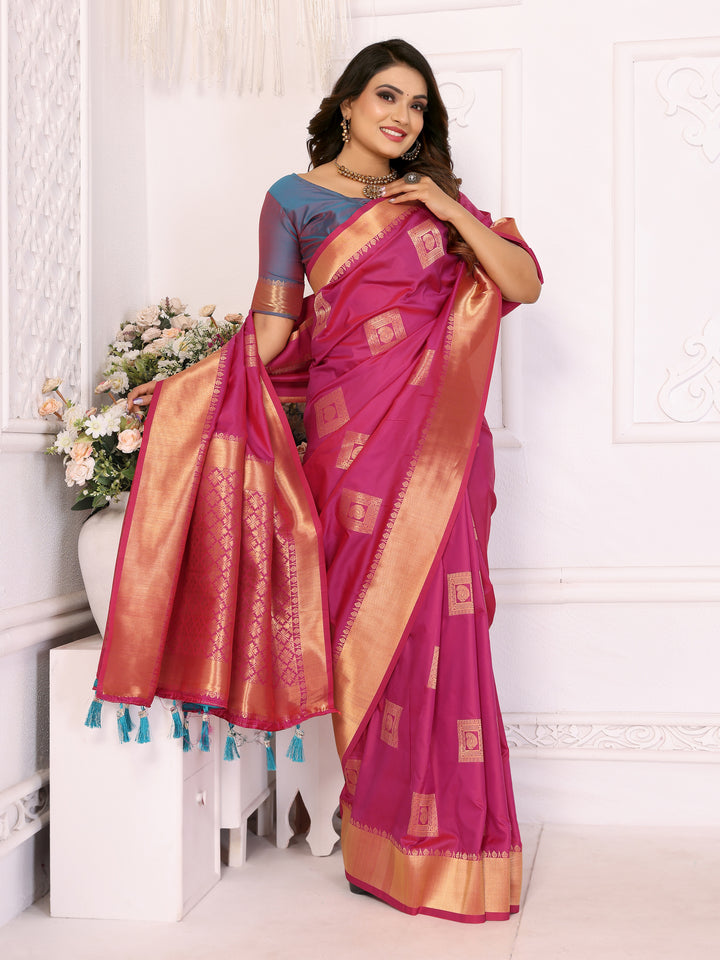 Pink Sameera Lichi soft Silk sarees & woven Butta concept With woven Zari borders both sides