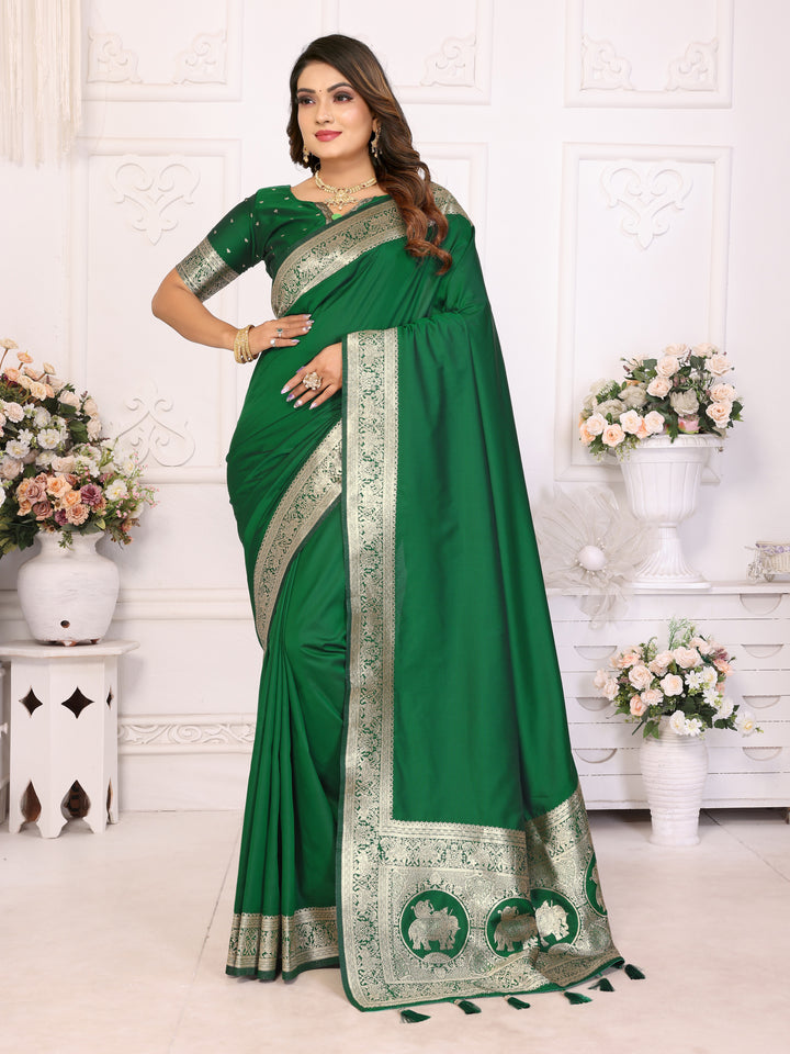 Green Rani Banarasi silk sarees saree with beautiful Gala weaving exclusive work soft comfy