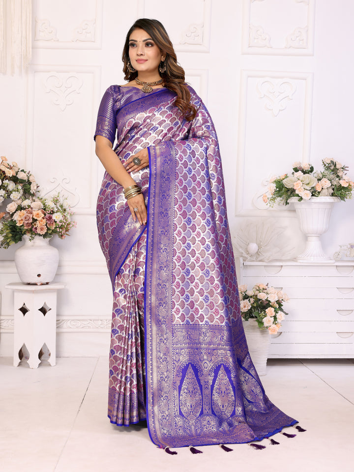 Purple Chaturi-1 Banarasi Chaturi silk saree Jari weaving Border and Weaving rich pallu