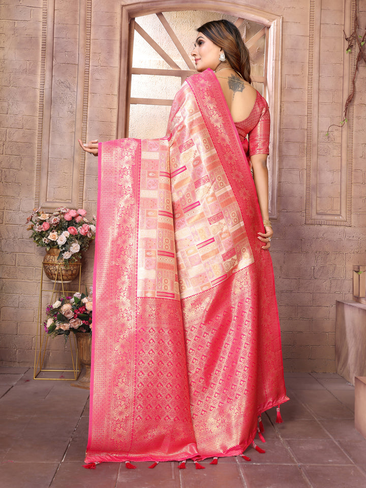 Peach Somya Banarasi Chaturi silk saree ,Jari weaving Border and Weaving rich pallu