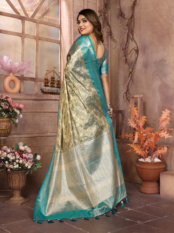 Sky Blue Vanita Tissue Silk Saree Zari Designs and Contrast Zari Borders & Rich Pallu