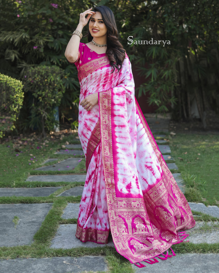 Pink Saundarya Sibori Work With Soft Dola Silk With Zari Border & Zari Weaving  Rich Pallu
