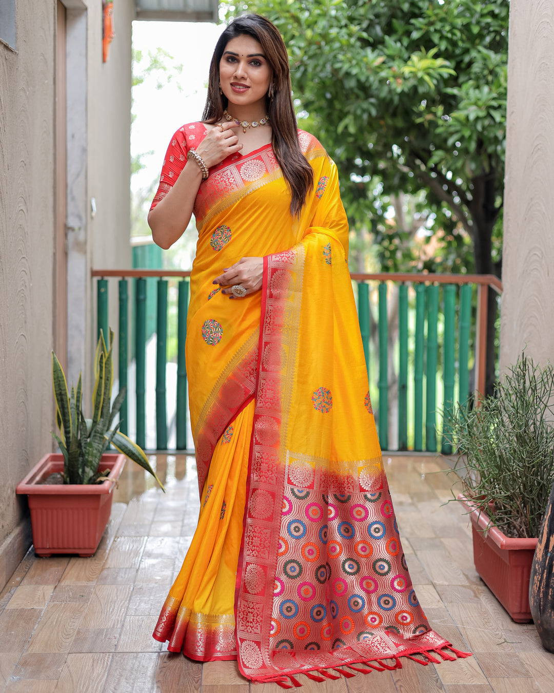 Yellow Kamlika Dola Silk With Unique Butta And Contrast Border & Rich Pallu