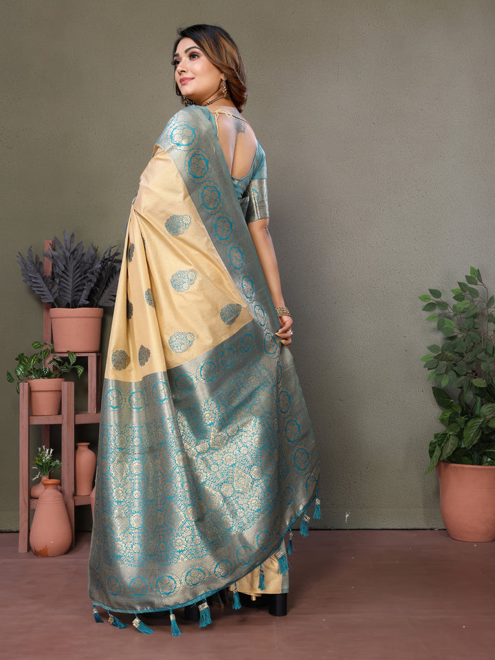 Sky Jugani Viscose Silky Sarees And weaving Butties with contrast border, Rich pallu