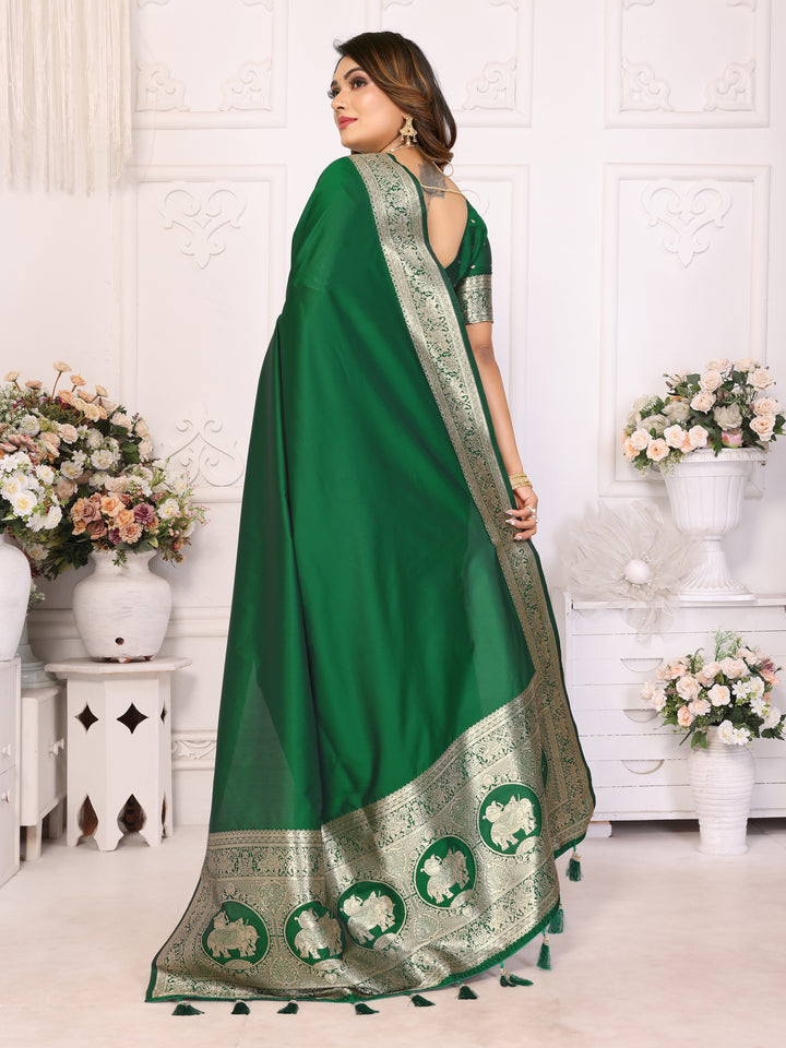 Green Rani Banarasi silk sarees saree with beautiful Gala weaving exclusive work soft comfy