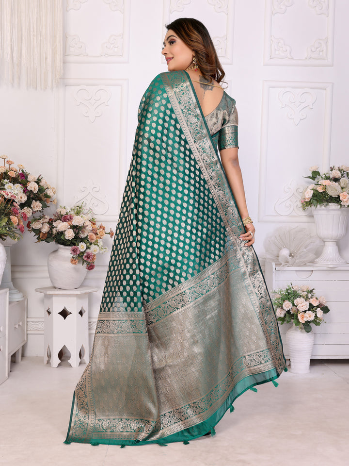 Rama-green Aruni Soft Organza Silk Banarasi Saree With Unique Butta With Unique Colours