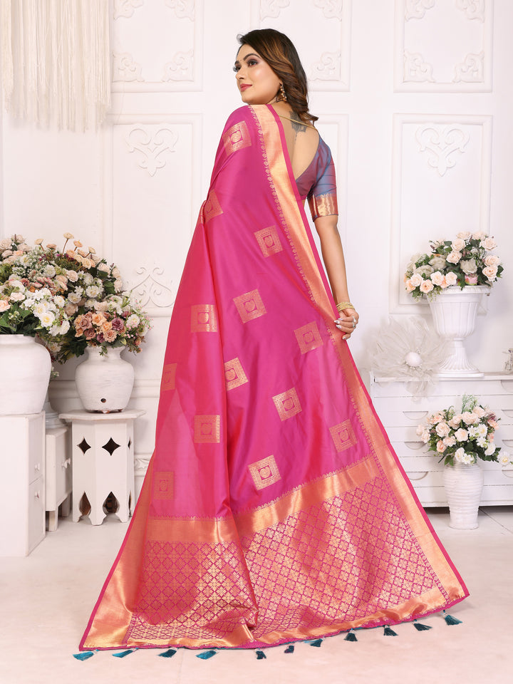 Pink Sameera Lichi soft Silk sarees & woven Butta concept With woven Zari borders both sides