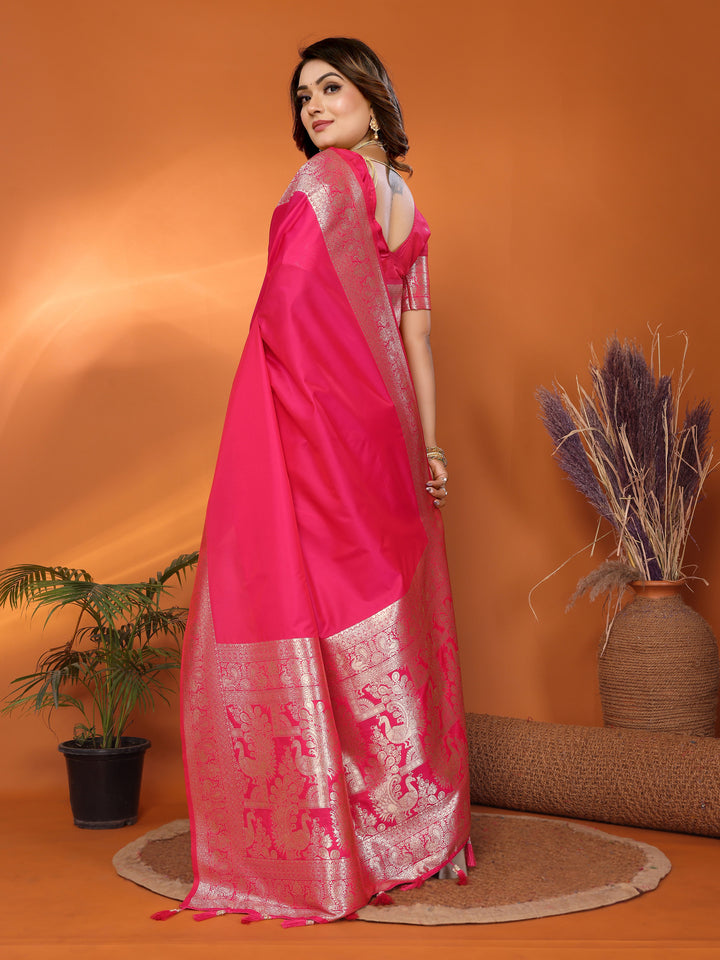 Pink Ruby Banarasi silk sarees saree with beautiful Gala weaving exclusive work soft comfy