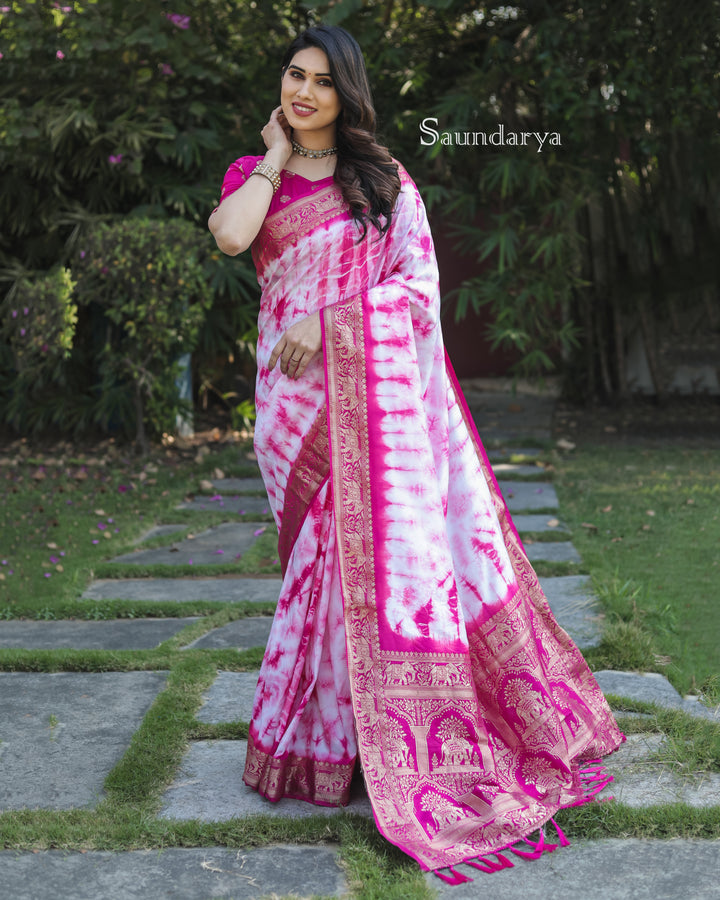Pink Saundarya Sibori Work With Soft Dola Silk With Zari Border & Zari Weaving  Rich Pallu