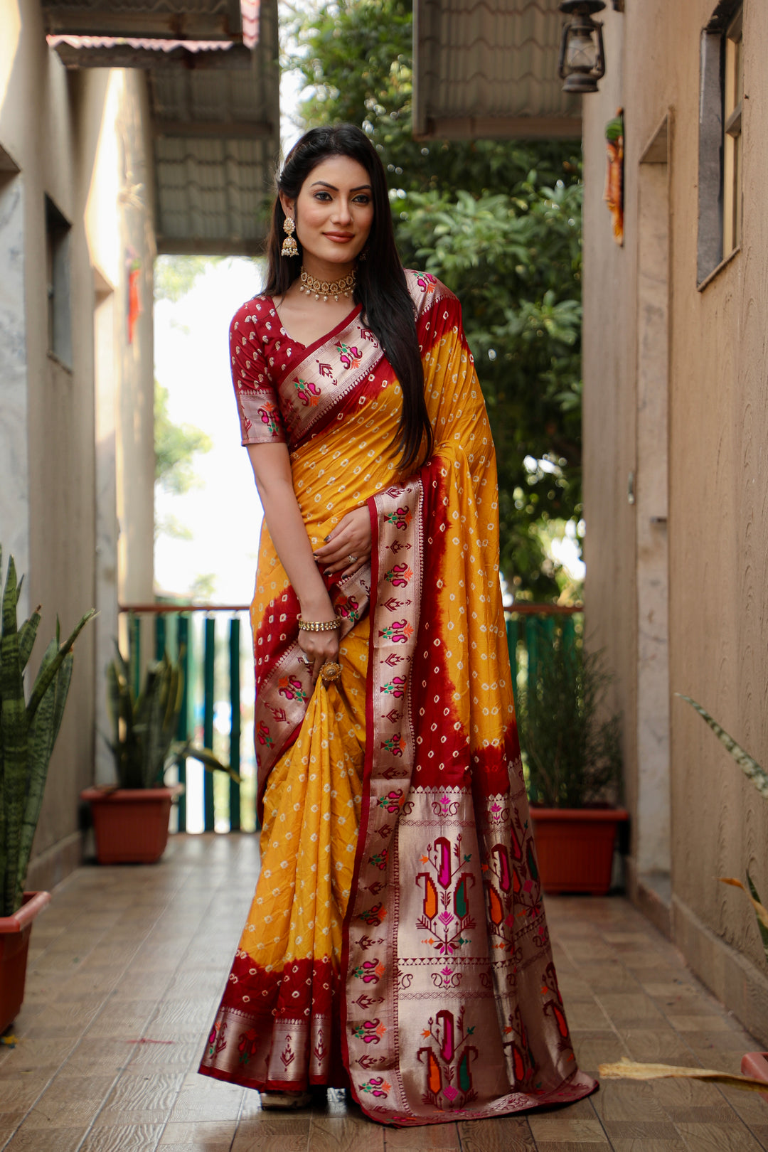 Yellow Chandani Dola Soft Silk Bandhej Sarees Jari Paithani Weaving Border & Weaving Paithani Style Rich Pallu
