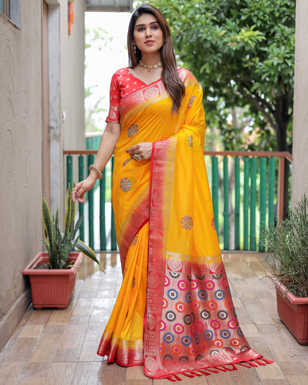 Yellow Kamlika Dola Silk With Unique Butta And Contrast Border & Rich Pallu