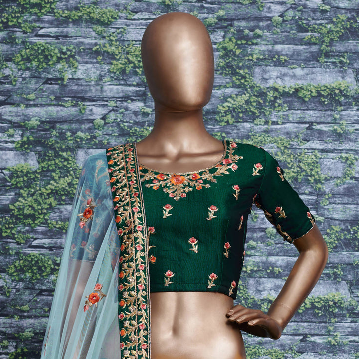 Green Color Taffeta Silk Sequins Embroidery with diamond work Lehenga Choli