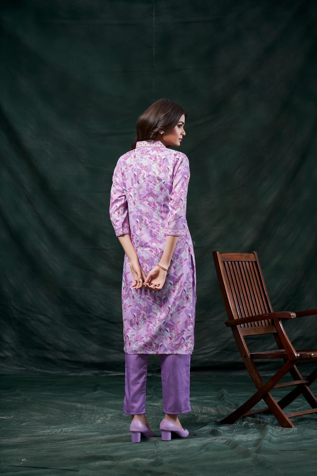 Purple Color Cotton Lilen With Print And Embroidery Work Kurti