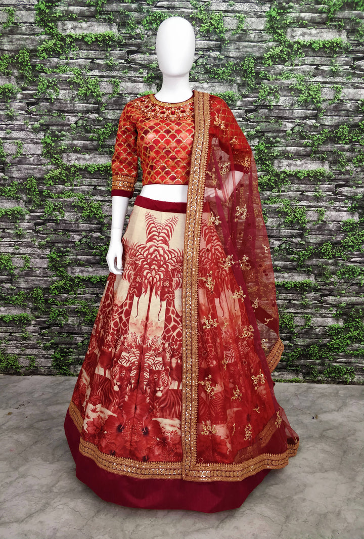 Red Color Chennai Silk With Stone and Embroiderey Work Lehenga Choli