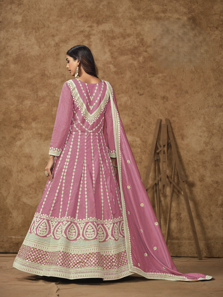 Pink Color Dolla Silk With Embroidery And Sequins Work Anarkali Dress