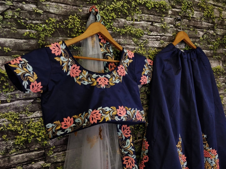 Navy Blue Color Tapeta Silk With Resham Embroidered work Lehenga Choli
