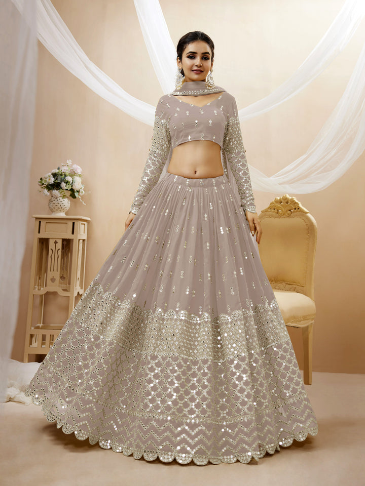 Gray color Georgette Sequins Zari Embroidered Work Lehenga Choli