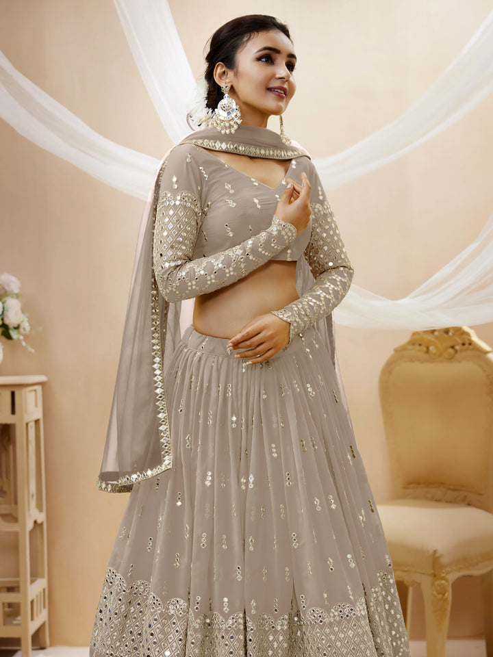 Gray color Georgette Sequins Zari Embroidered Work Lehenga Choli