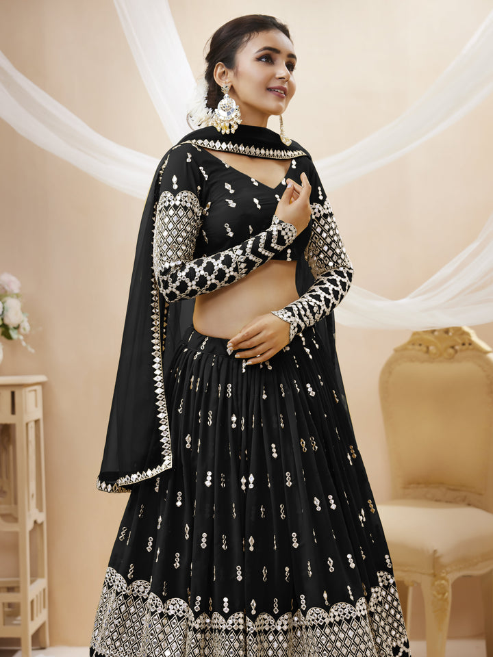 Black color Georgette Sequins Zari Embroidered Work Lehenga Choli