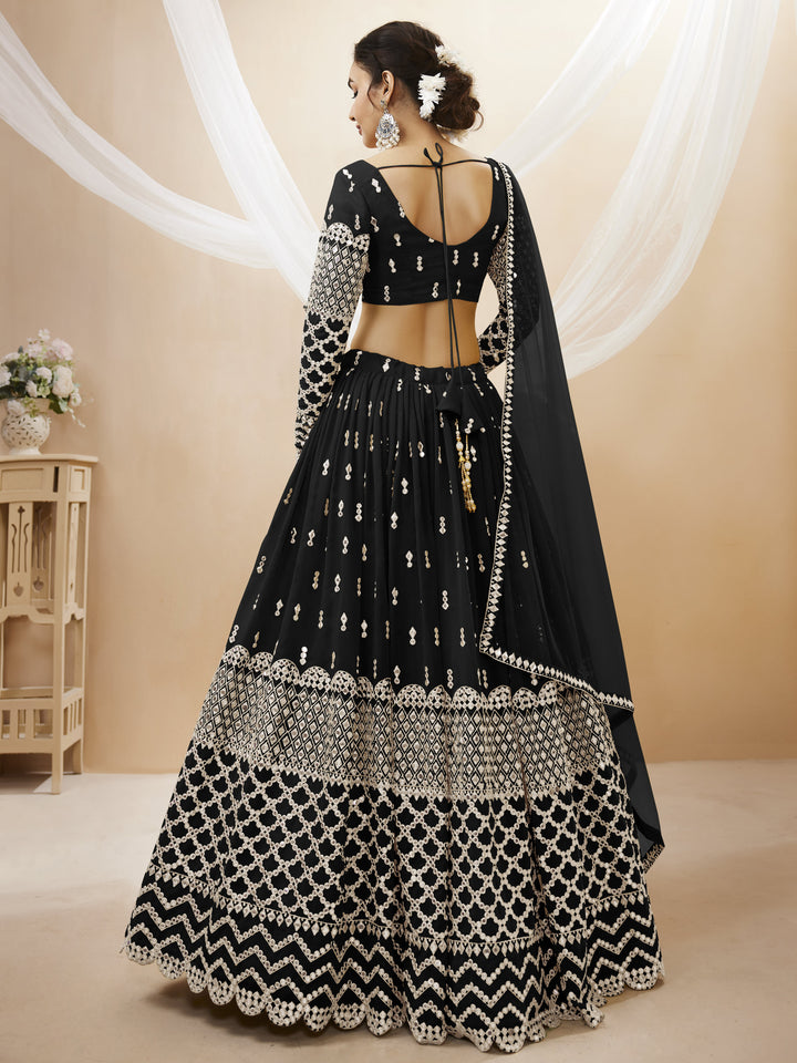 Black color Georgette Sequins Zari Embroidered Work Lehenga Choli