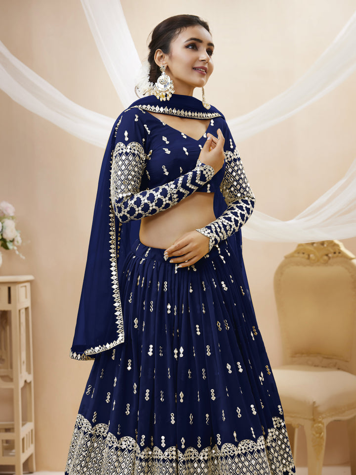 Navy Blue color Georgette Sequins Zari Embroidered Work Lehenga Choli