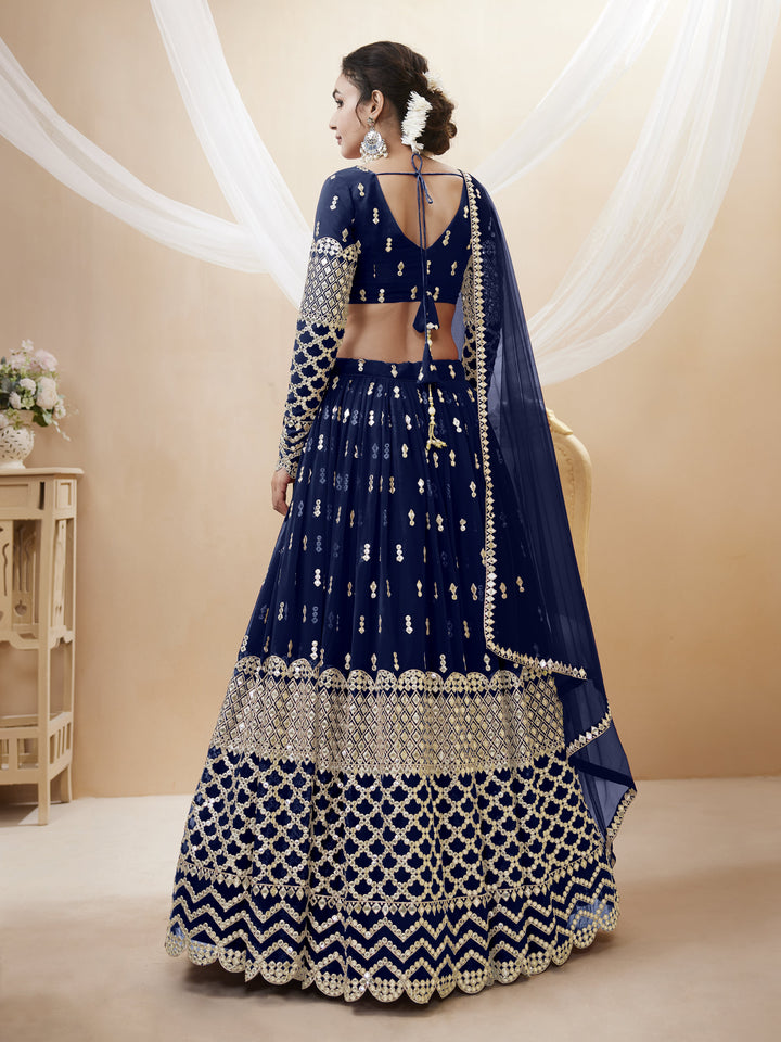 Navy Blue color Georgette Sequins Zari Embroidered Work Lehenga Choli