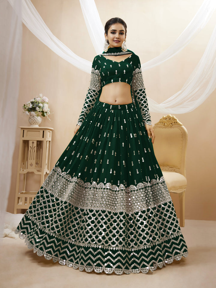 Green color Georgette Sequins Zari Embroidered Work Lehenga Choli