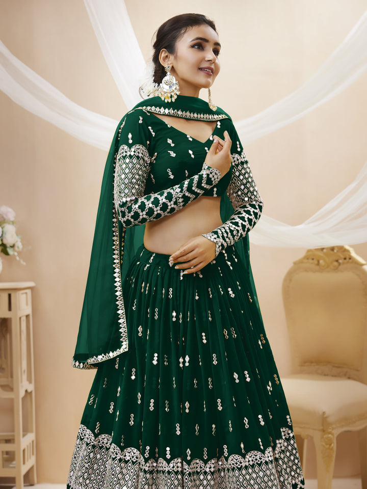 Green color Georgette Sequins Zari Embroidered Work Lehenga Choli