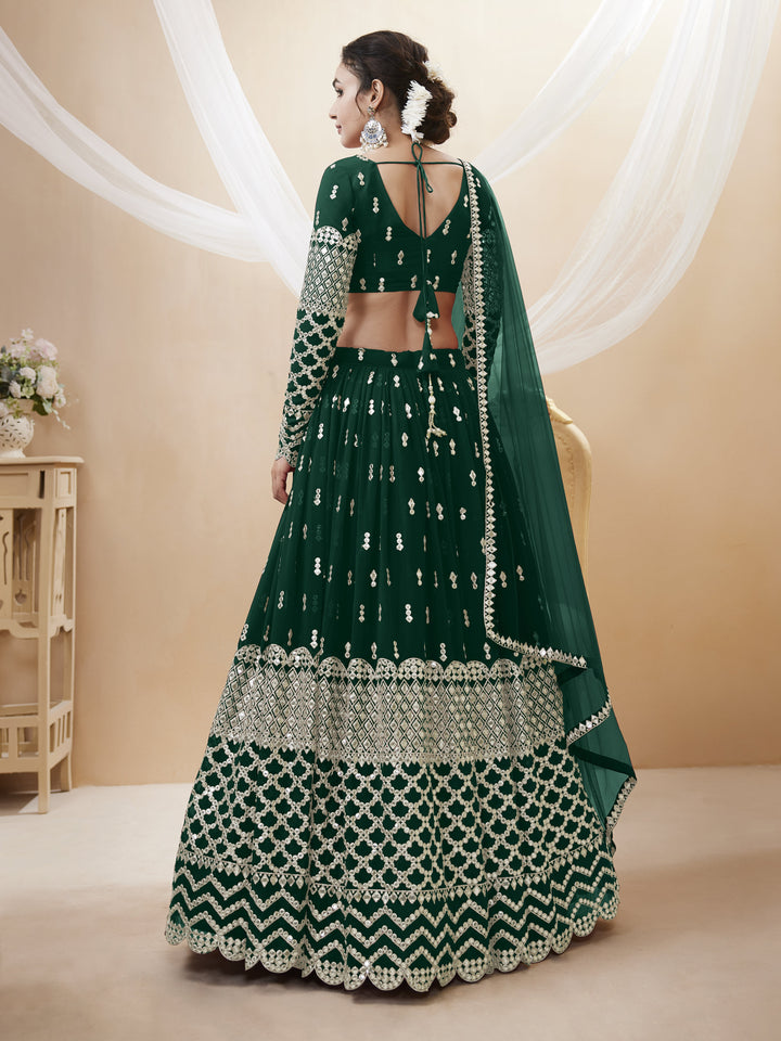 Green color Georgette Sequins Zari Embroidered Work Lehenga Choli