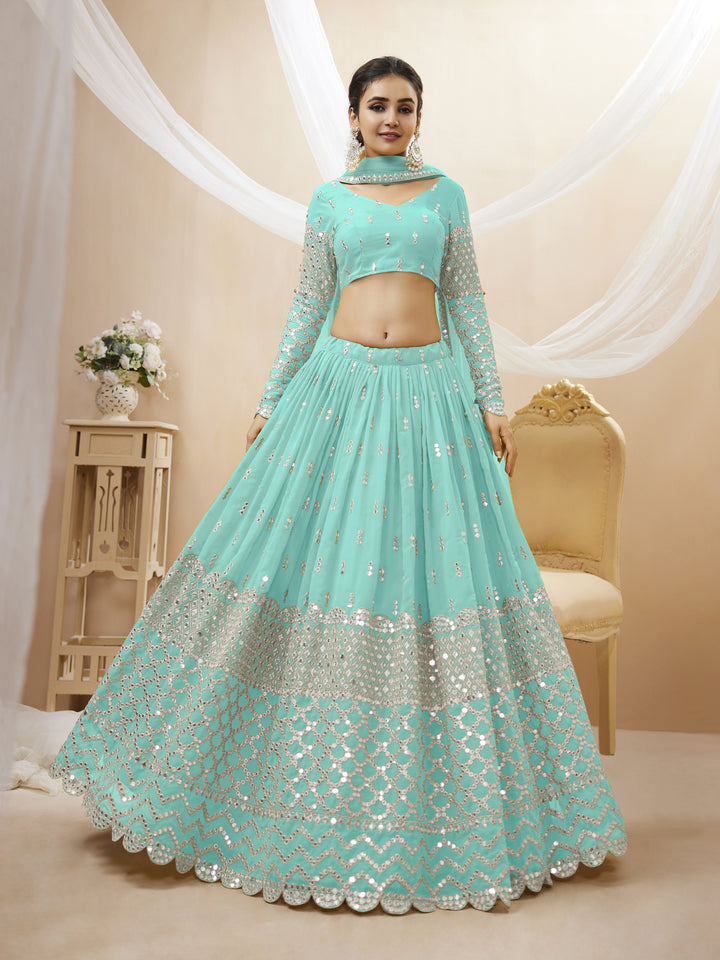 Sky Blue color georgette Sequins Zari Embroidered Work Lehenga Choli