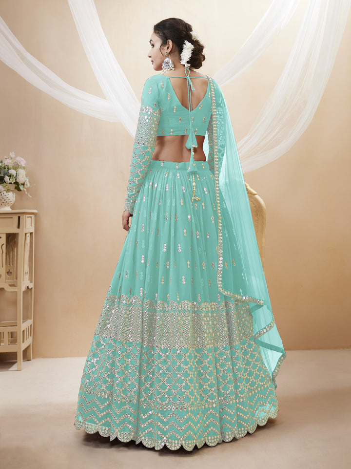Sky Blue color georgette Sequins Zari Embroidered Work Lehenga Choli