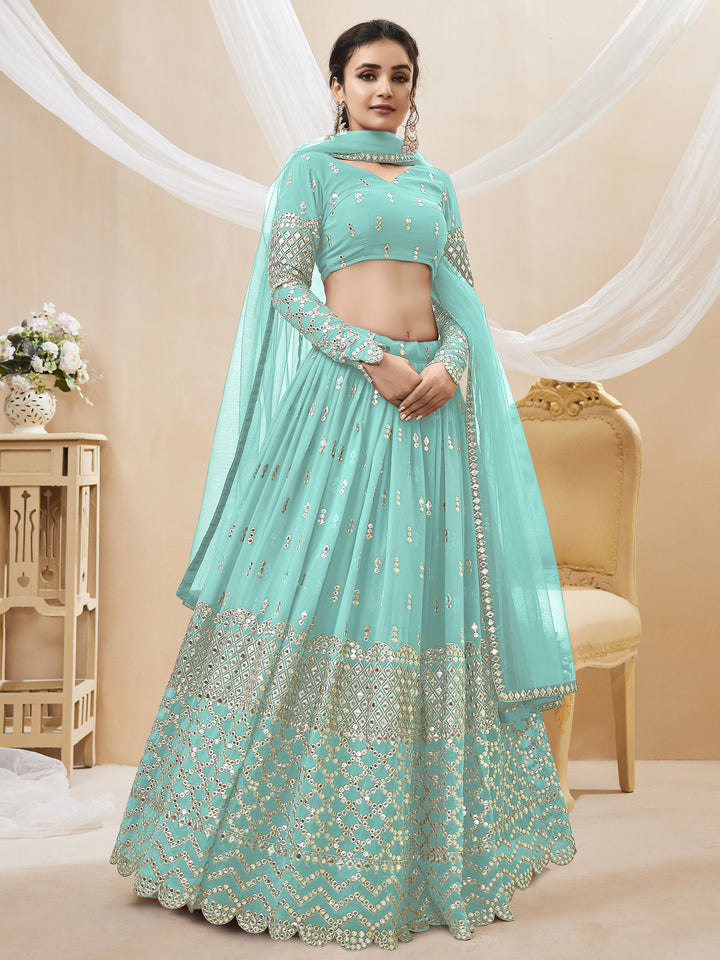 Sky Blue color georgette Sequins Zari Embroidered Work Lehenga Choli