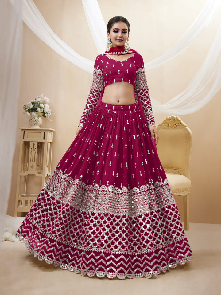 Hot Pink color Georgette Sequins Zari Embroidered Work Lehenga Choli