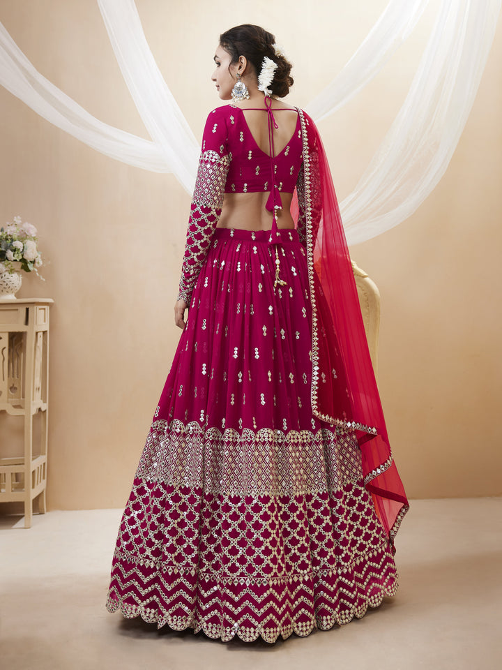 Hot Pink color Georgette Sequins Zari Embroidered Work Lehenga Choli