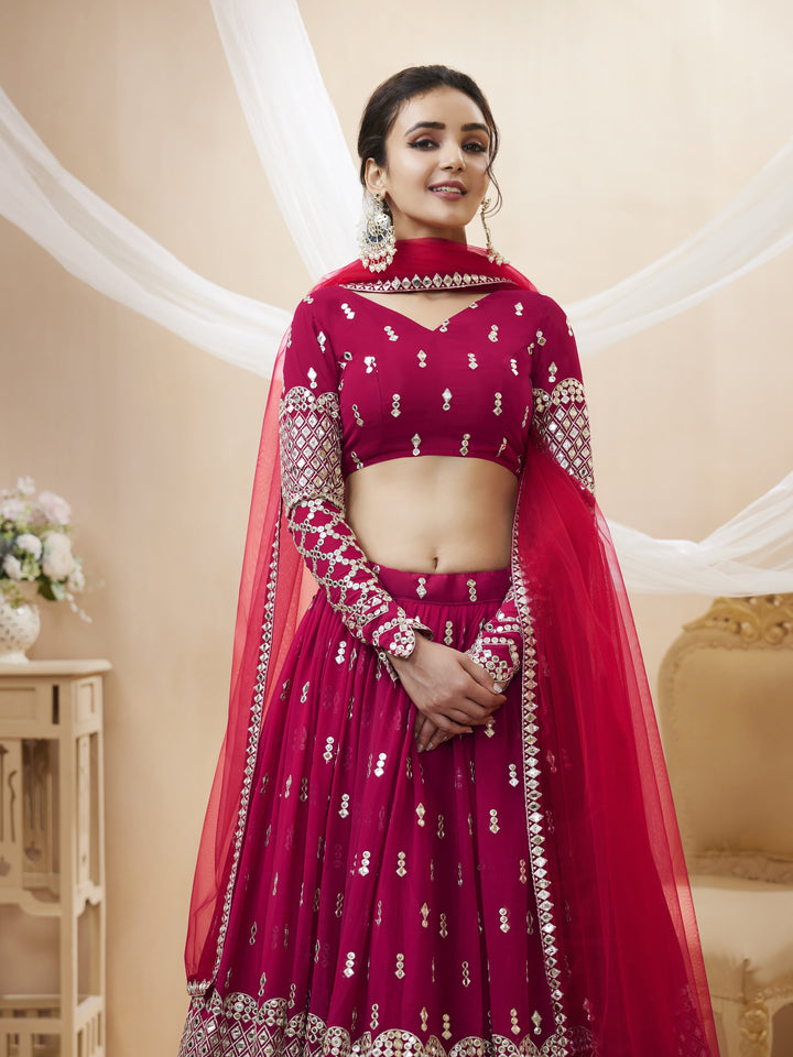 Hot Pink color Georgette Sequins Zari Embroidered Work Lehenga Choli