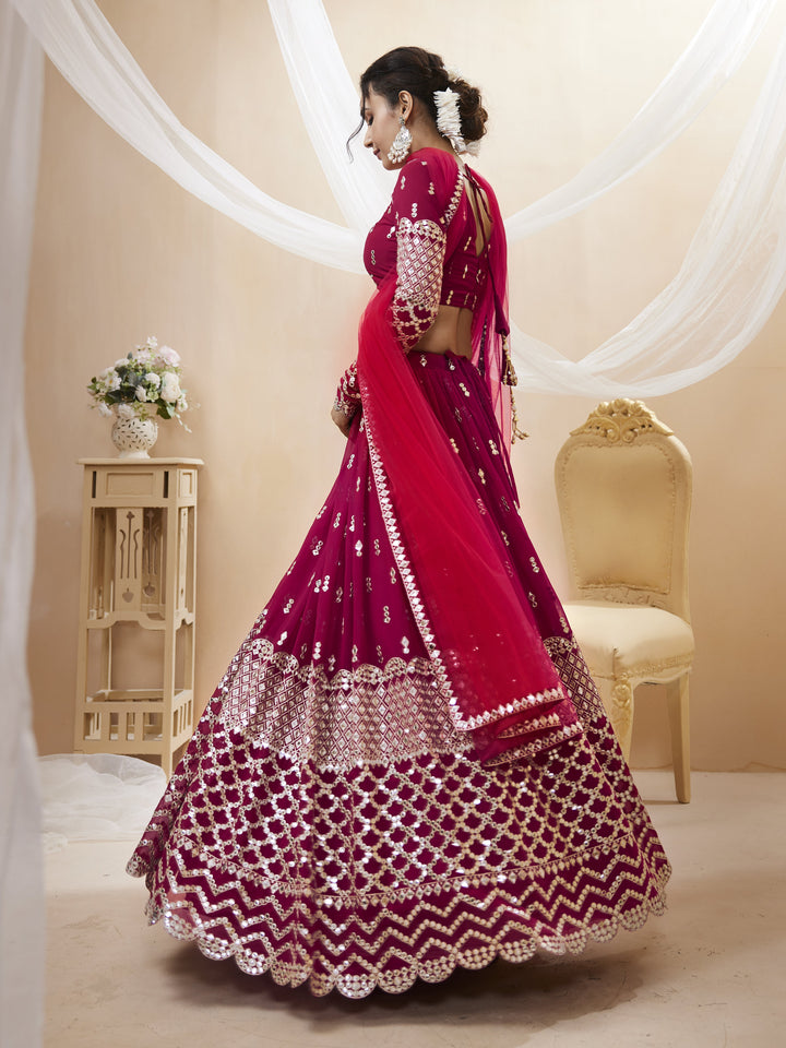 Hot Pink color Georgette Sequins Zari Embroidered Work Lehenga Choli