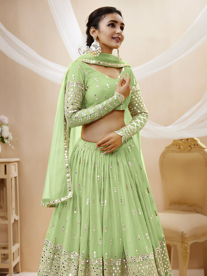 Pista color Georgette Sequins Zari Embroidered Work Lehenga Choli