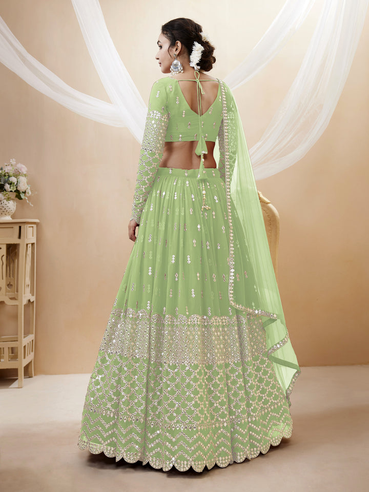 Pista color Georgette Sequins Zari Embroidered Work Lehenga Choli