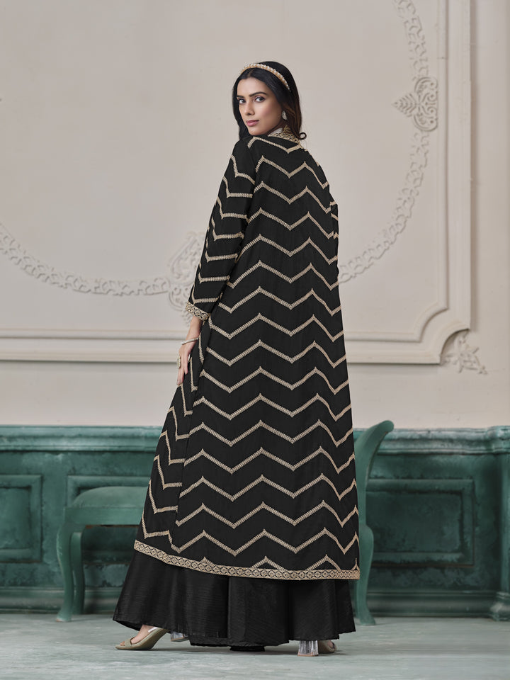 Black Color Chinon With Embroidery Work Top And Sharara
