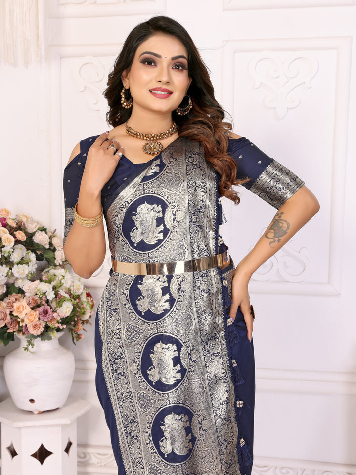 Navy Blue Rani Banarasi silk sarees saree with beautiful Gala weaving exclusive work soft comfy