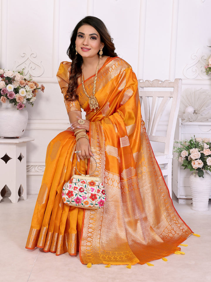 Orange Vanshika Soft Organza Silk Banarasi Saree With Unique Butta With Unique Colours
